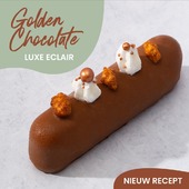 Een perfecte combinatie van luxe en verwennerij, deze ijs eclair is een lust voor het oog. Laat uw gasten genieten van deze chique traktatie met melkchocolade en puddingijs.