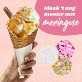 Geef je ijs een extra crunch door er meringue aan toe te voegen. Meringue is heerlijk van smaak, heeft een chique uitstraling en is verkrijgbaar in verschillende kleuren.

Bekijk het ruime assortiment op onze website.