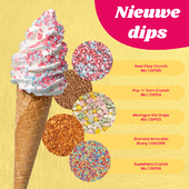 Ontdek de nieuwste dips bij Hadecoup! Met verrassende smaken en vrolijke kleuren maak je een ijsje helemaal af. Zorg voor extra kraak en smaak met gloednieuwe dips in smaken als popcorn, meringue en amaretto.